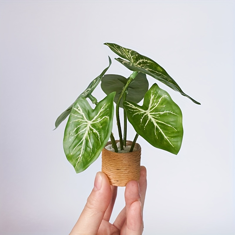 Bonsai Garden Kit - Mini Artificial Alocasia, White Veins, Handwoven